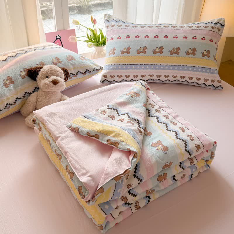 Bettwäsche-Set aus gewaschener Baumwolle mit rosa Schleifenbär - image 4