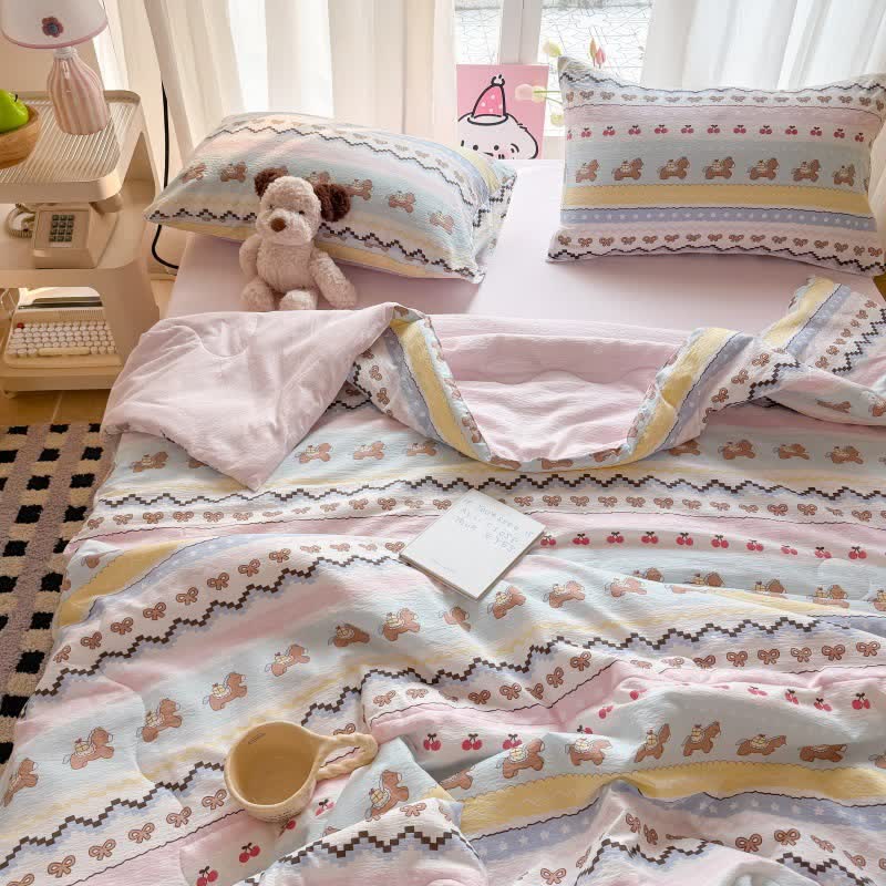 Bettwäsche-Set aus gewaschener Baumwolle mit rosa Schleifenbär - image 1