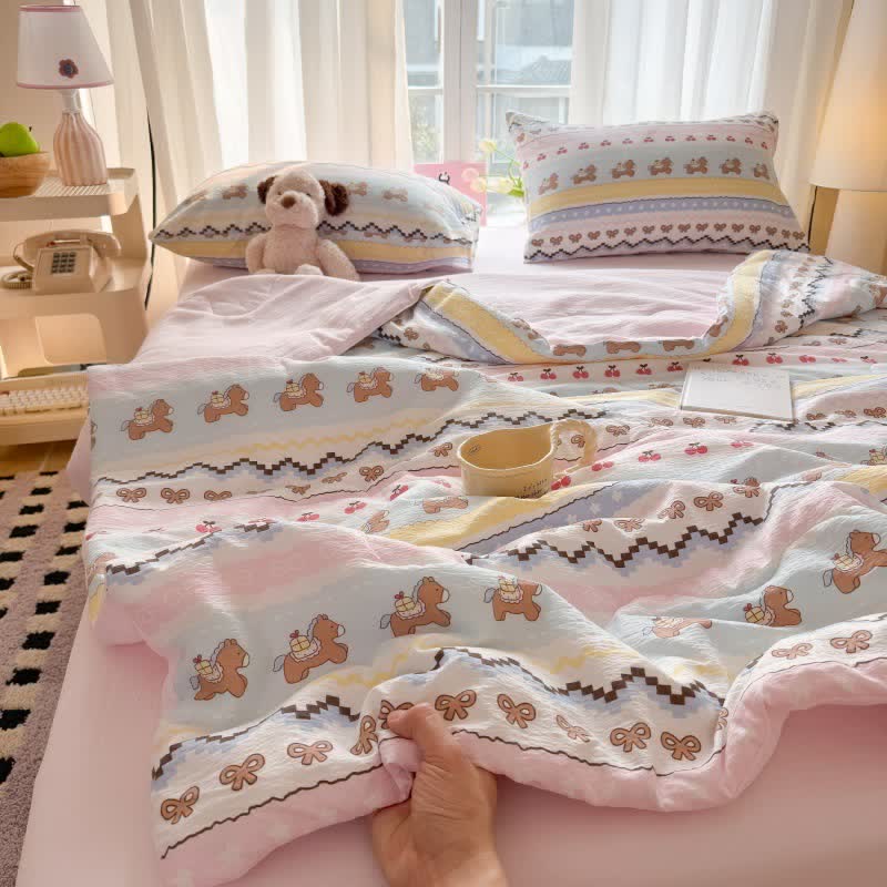 Bettwäsche-Set aus gewaschener Baumwolle mit rosa Schleifenbär - image 3