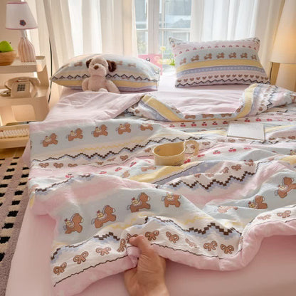 Bettwäsche-Set aus gewaschener Baumwolle mit rosa Schleifenbär - image 3