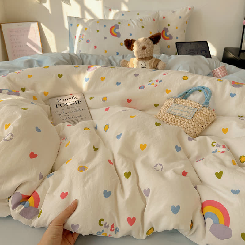 Bettwäsche-Set „Regenbogenherzen“ mit weicher Oberfläche - image 1