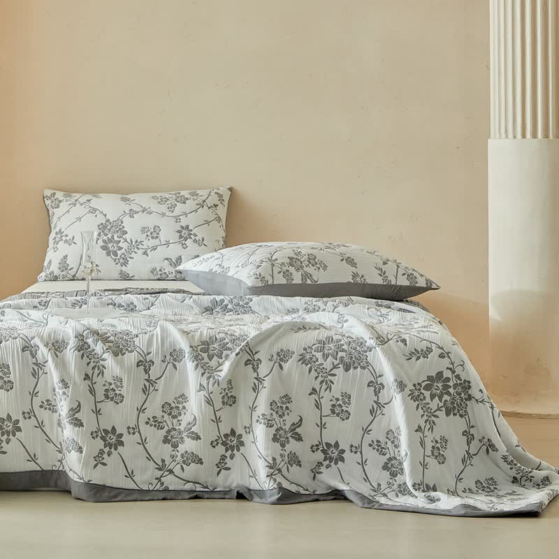 Wendebettwäsche-Set mit Zweig- und Blumenmuster - image 2