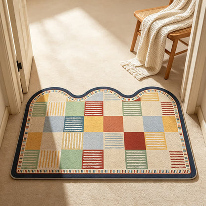 Retro-Patchwork-Teppich mit Wellenkante - image 1