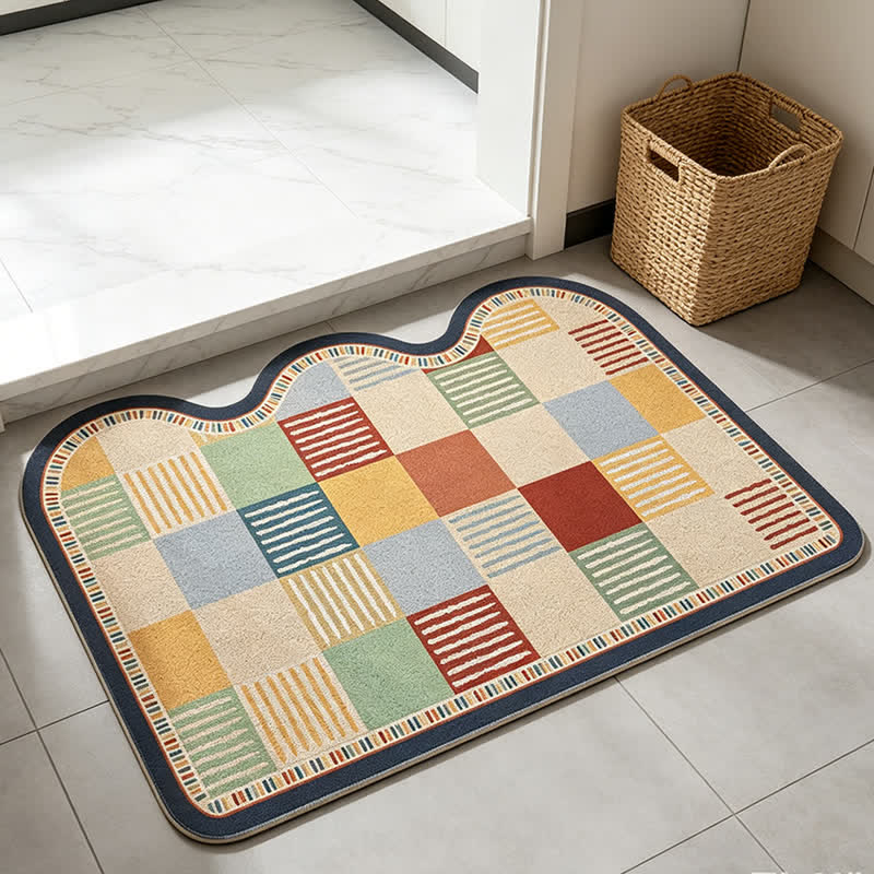 Retro-Patchwork-Teppich mit Wellenkante - image 3