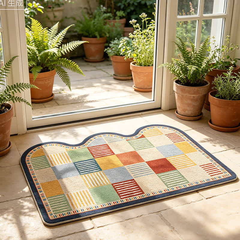 Retro-Patchwork-Teppich mit Wellenkante - image 2