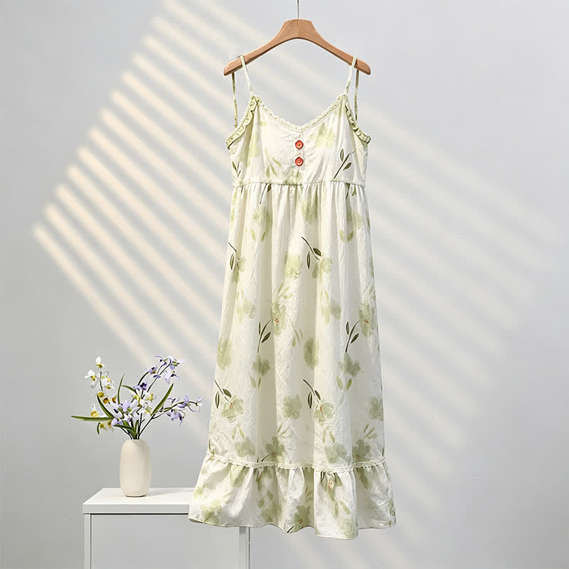 Ärmelloses Loungewear-Kleid mit botanischem Blumenmuster und Rüschen - Weiß - XXL - image 0