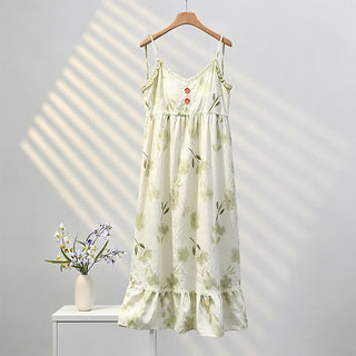 Ärmelloses Loungewear-Kleid mit botanischem Blumenmuster und Rüschen - Weiß - XXL - image 0