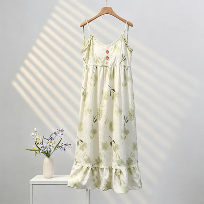 Ärmelloses Loungewear-Kleid mit botanischem Blumenmuster und Rüschen - Weiß - XXL - image 0