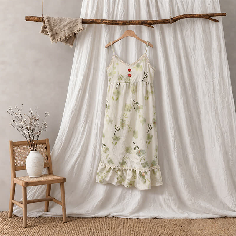 Ärmelloses Loungewear-Kleid mit botanischem Blumenmuster und Rüschen - image 5