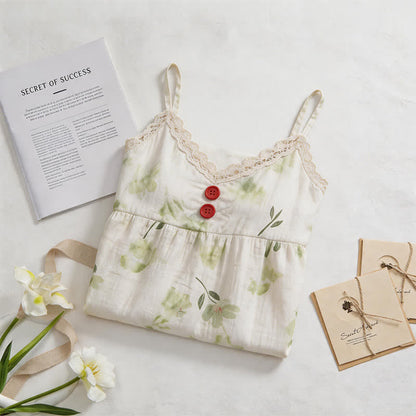 Ärmelloses Loungewear-Kleid mit botanischem Blumenmuster und Rüschen - image 1