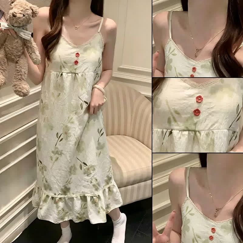 Ärmelloses Loungewear-Kleid mit botanischem Blumenmuster und Rüschen - image 7