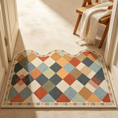 Retro-Patchwork-Teppich mit Wellenkante - image 1