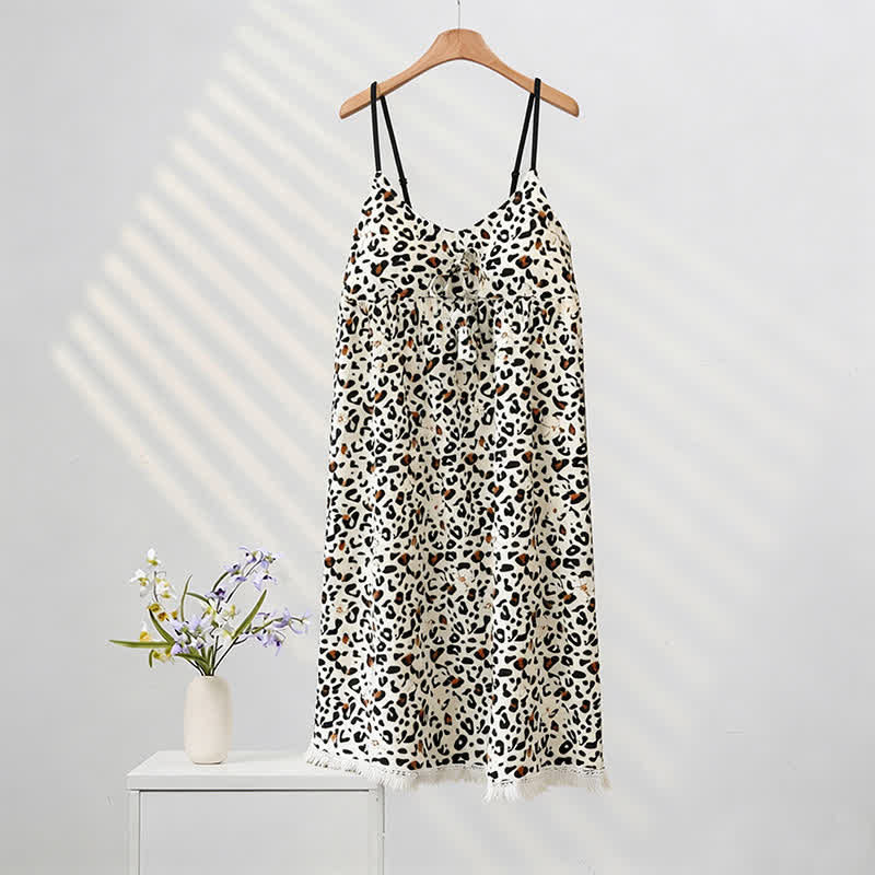 Hauskleid mit Leopardenmuster und Quasten - Kaffee - XXL - image 0