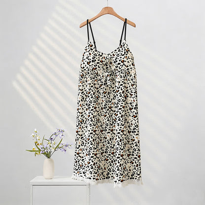 Hauskleid mit Leopardenmuster und Quasten - Kaffee - XXL - image 0
