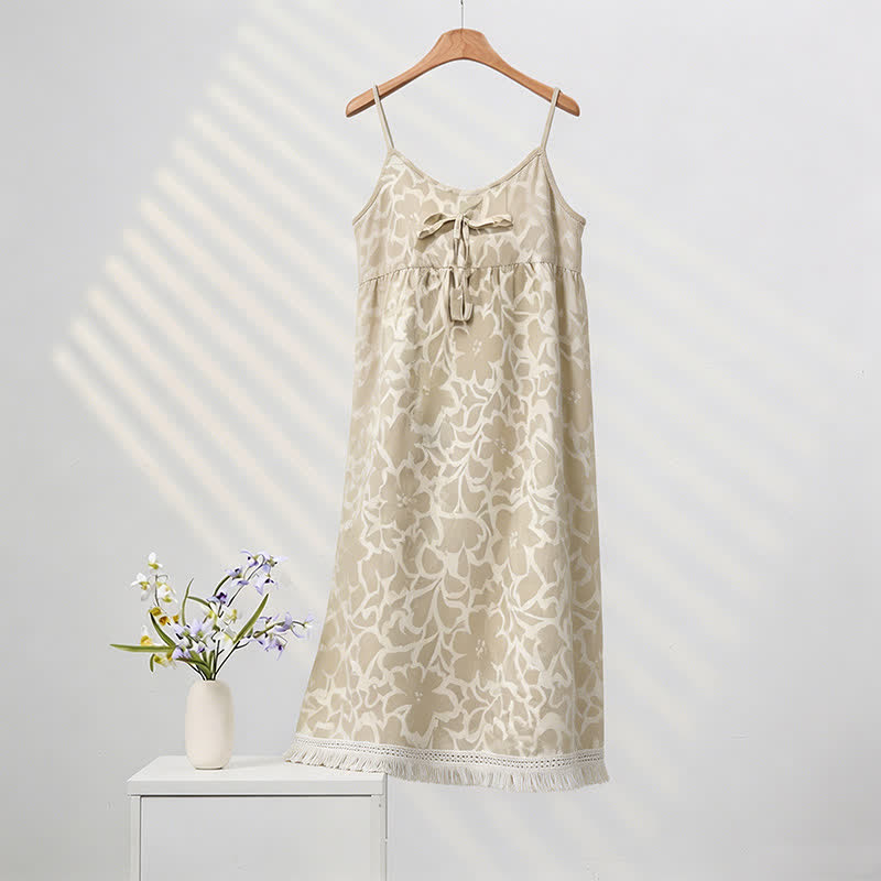 Cremefarbenes Nachtkleid mit Blumenmuster und Quasten - Beige - 2XL - image 0