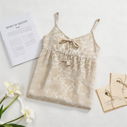 Cremefarbenes Nachtkleid mit Blumenmuster und Quasten - image 1