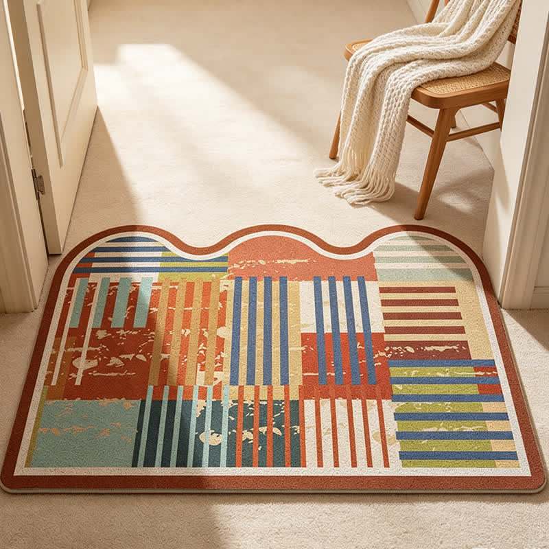 Retro-Patchwork-Teppich mit Wellenkante - image 1
