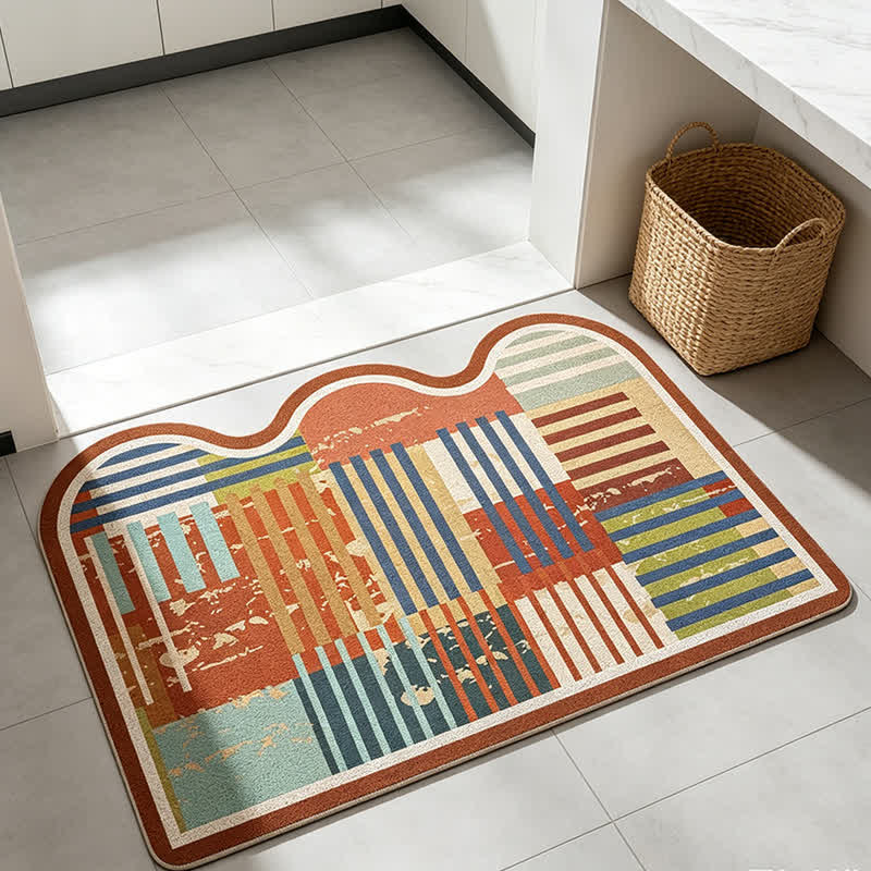 Retro-Patchwork-Teppich mit Wellenkante - image 3