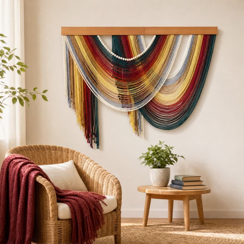 Wandbehang aus Baumwolle mit Perlen im Boho-Stil - Rot - 39,4" × 31,5" - image 0