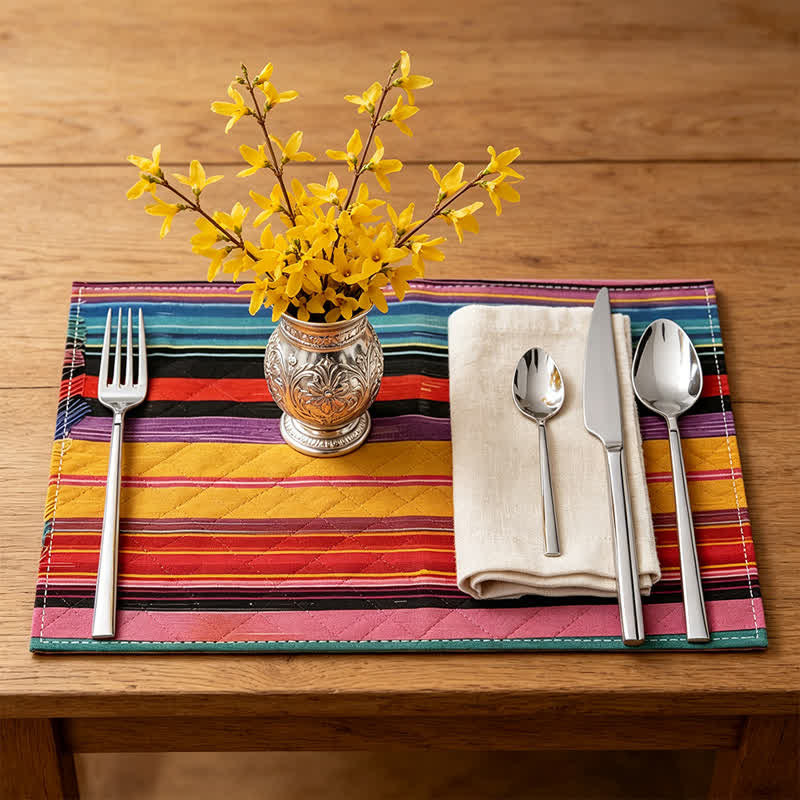 Tischsets aus Leinen im Landhausstil mit Farbstreifen - Farbig - 12" × 18" - 8 Stück - image 0