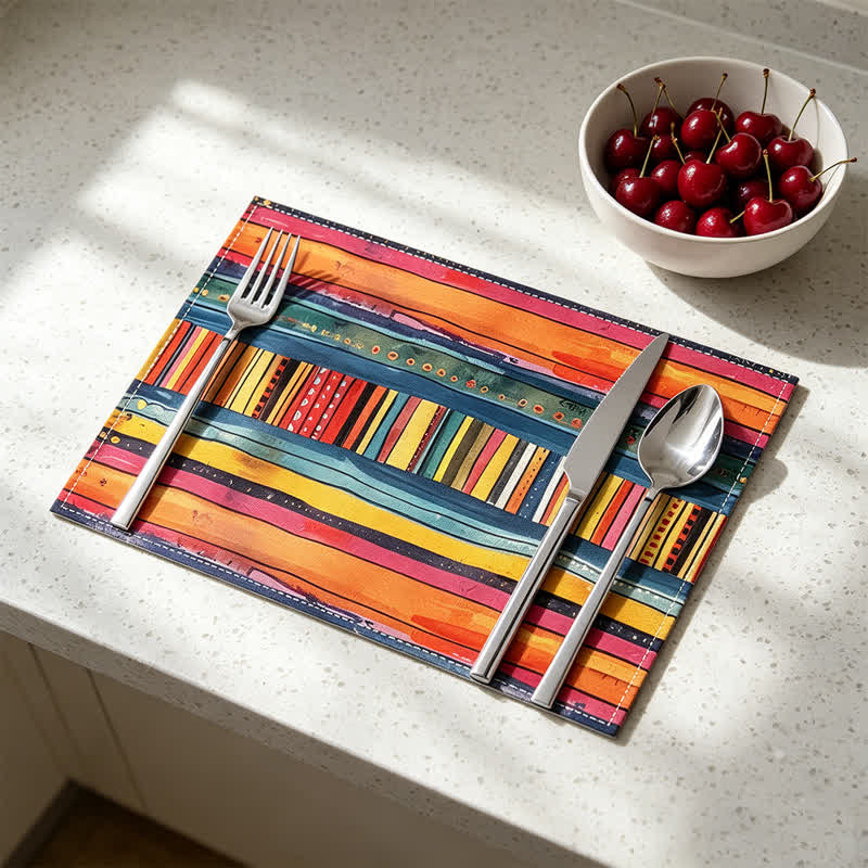 Buntes, gestreiftes Tischset aus Leinen im Bohème-Stil - Bunt - 12" × 18" - 8 Stück - image 0