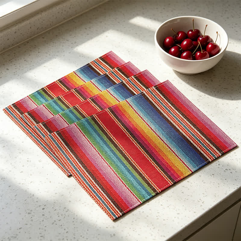 Tischsets aus Leinen mit nordischen, mehrfarbigen Streifen - Bunt - 12" × 18" - 8 Stück - image 0