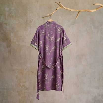 Vintage Kimono-Bademantel aus Baumwolle, lila mit Blumenmuster - image 2