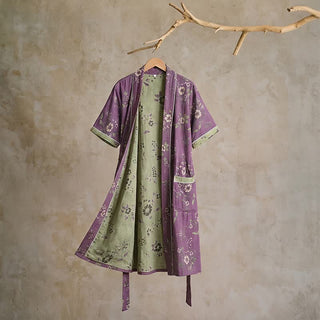 Vintage Kimono-Bademantel aus Baumwolle, lila mit Blumenmuster - XL - image 0