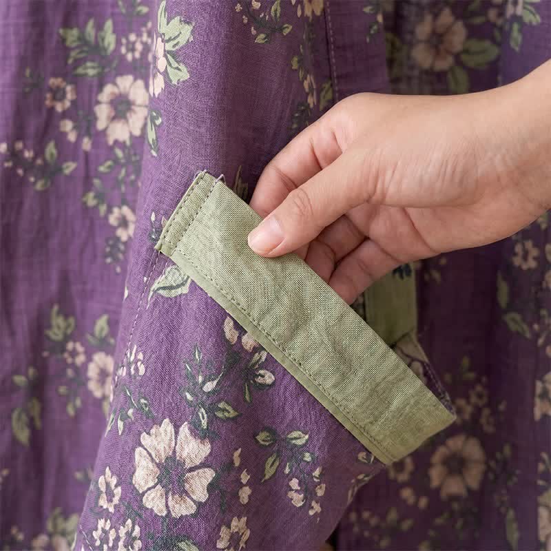 Vintage Kimono-Bademantel aus Baumwolle, lila mit Blumenmuster - image 7