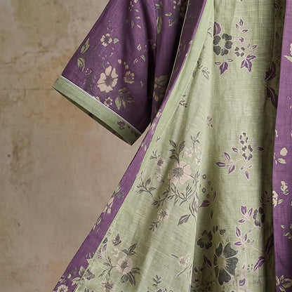 Vintage Kimono-Bademantel aus Baumwolle, lila mit Blumenmuster - image 6
