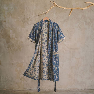 Indigoblauer Kimono-Bademantel mit Vintage-Blumenmuster - XL - image 0