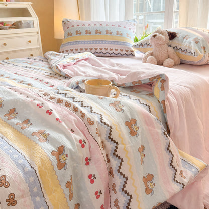 Bettwäsche-Set aus gewaschener Baumwolle mit rosa Schleifenbär - image 2