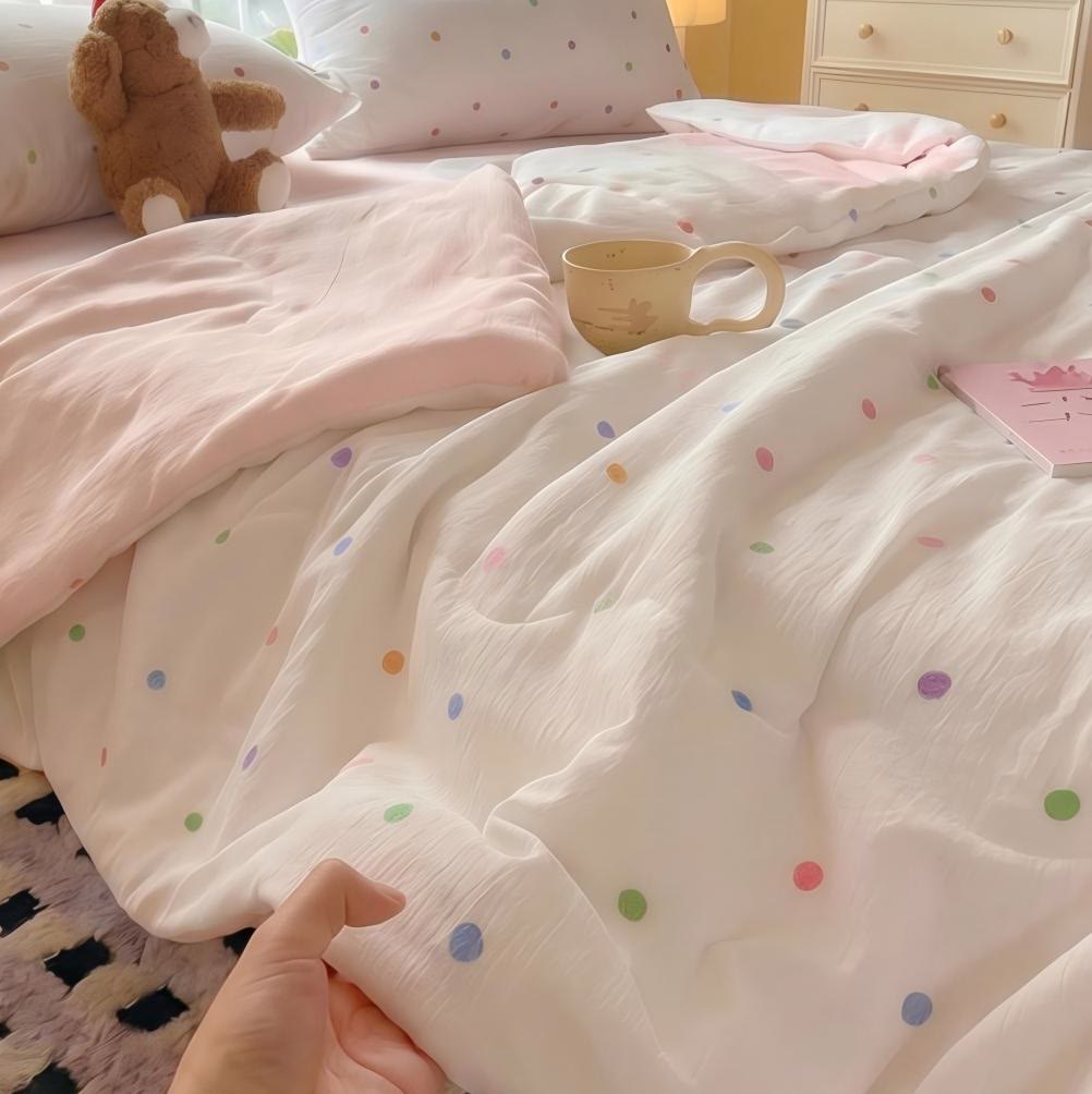 Bettwäsche-Set aus gewaschener Baumwolle mit Regenbogen-Polka-Dots - image 1