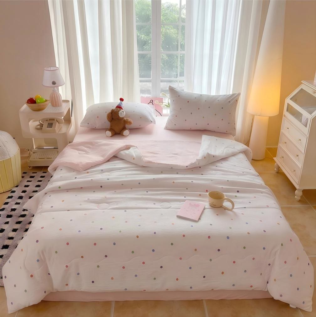 Bettwäsche-Set aus gewaschener Baumwolle mit Regenbogen-Polka-Dots - Bunt - Königin - Bettwäsche-Set - image 0