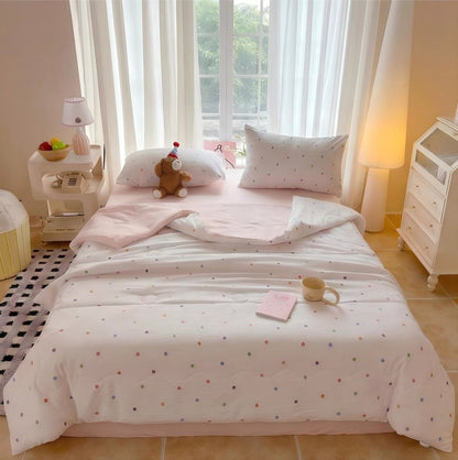 Bettwäsche-Set aus gewaschener Baumwolle mit Regenbogen-Polka-Dots - Bunt - Königin - Bettwäsche-Set - image 0