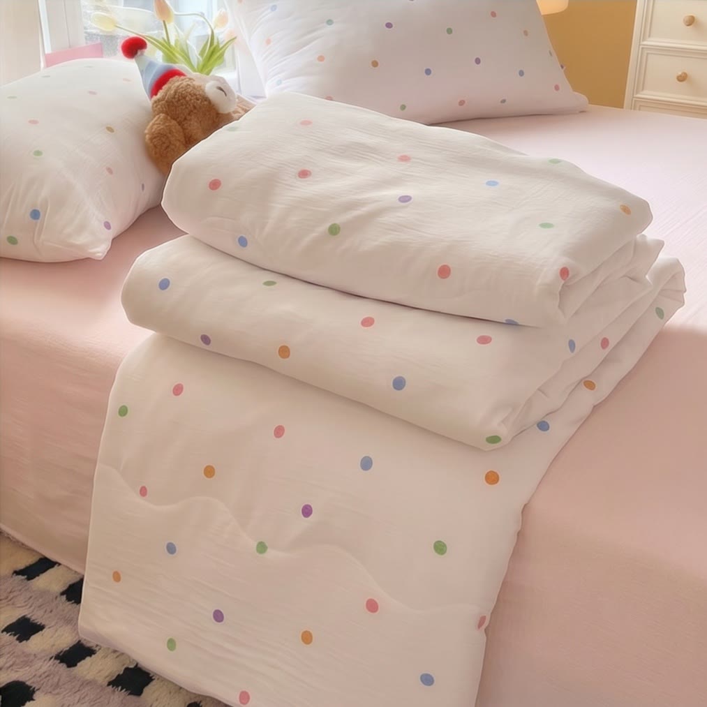 Bettwäsche-Set aus gewaschener Baumwolle mit Regenbogen-Polka-Dots - image 3