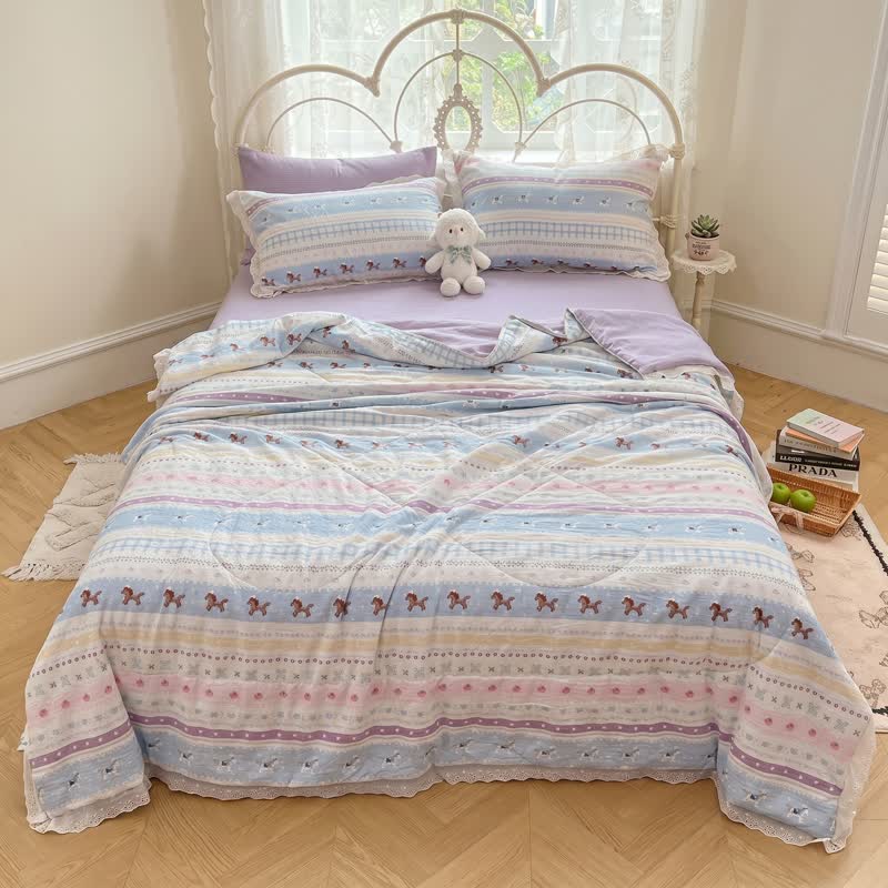 Bettwäsche-Set aus Baumwolle mit pastellfarbenem Spitzenbesatz - image 0