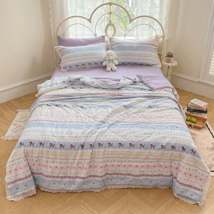 Bettwäsche-Set aus Baumwolle mit pastellfarbenem Spitzenbesatz - image 0
