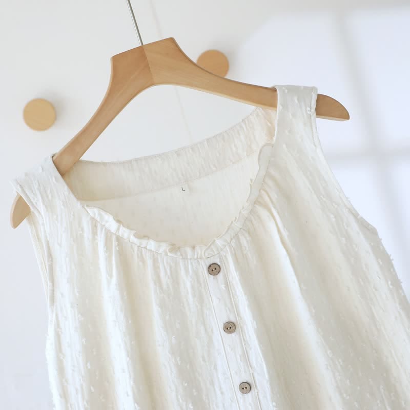 Ärmelloses Loungekleid aus weißem, strukturiertem Baumwollstoff - image 5