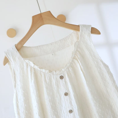 Ärmelloses Loungekleid aus weißem, strukturiertem Baumwollstoff - image 5