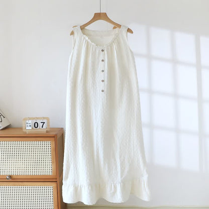 Ärmelloses Loungekleid aus weißem, strukturiertem Baumwollstoff - image 1