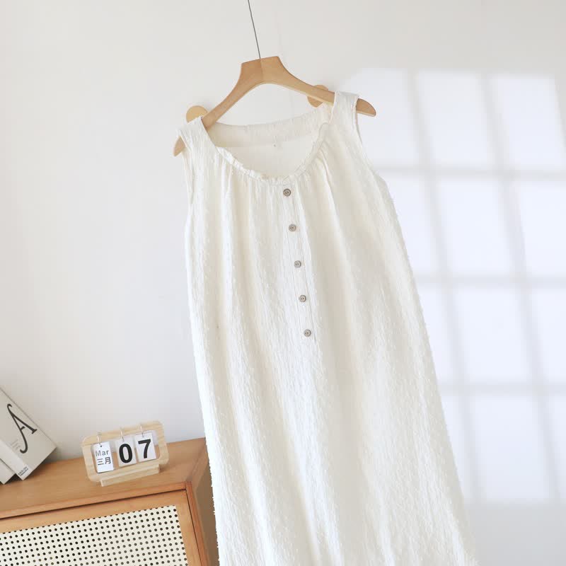 Ärmelloses Loungekleid aus weißem, strukturiertem Baumwollstoff - image 4