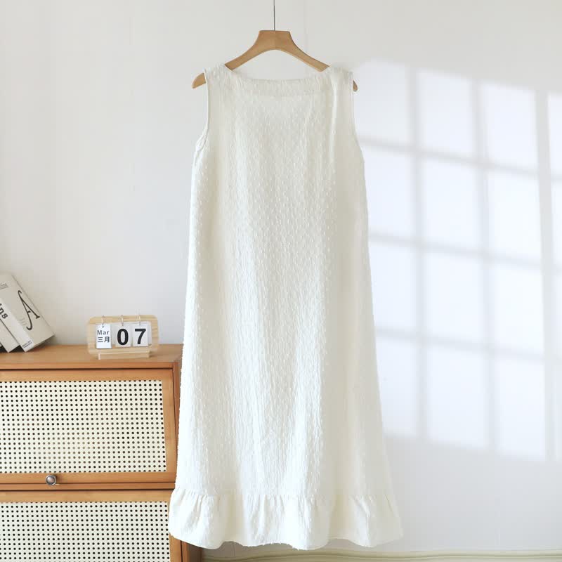 Ärmelloses Loungekleid aus weißem, strukturiertem Baumwollstoff - image 3