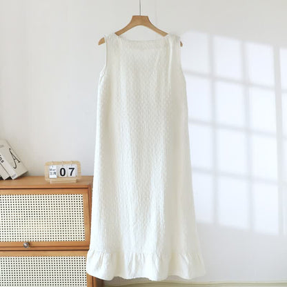Ärmelloses Loungekleid aus weißem, strukturiertem Baumwollstoff - image 3
