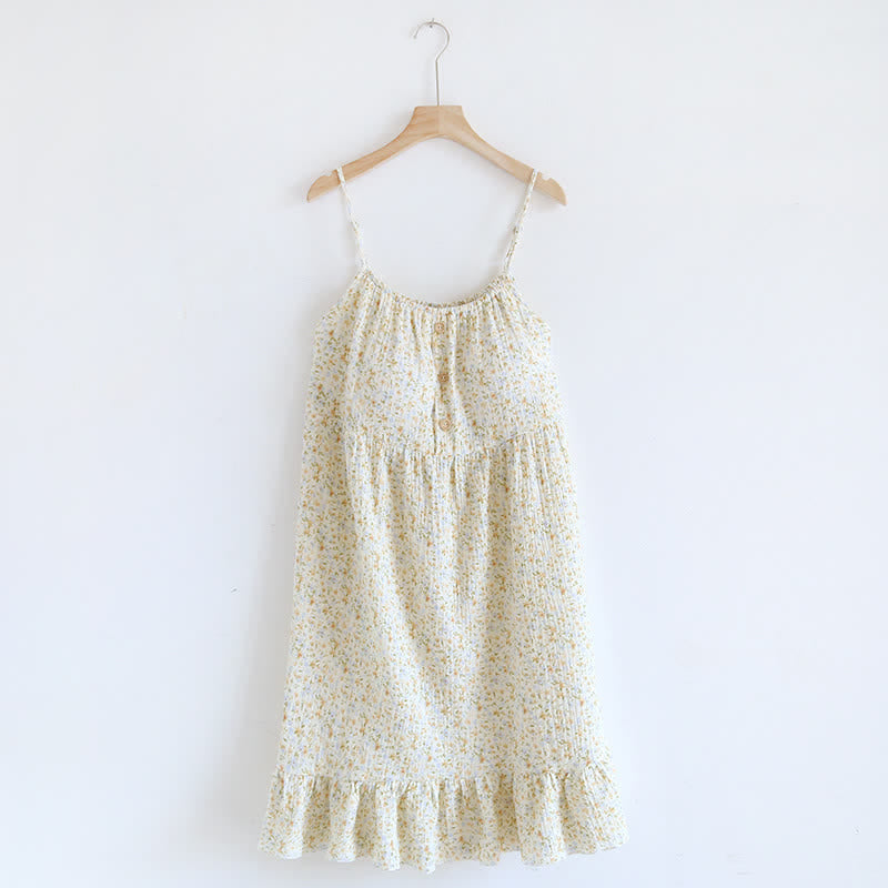 Lounge-Kleid aus Baumwolle mit Rüschen und Blumenmuster - Weiß - XL - image 0