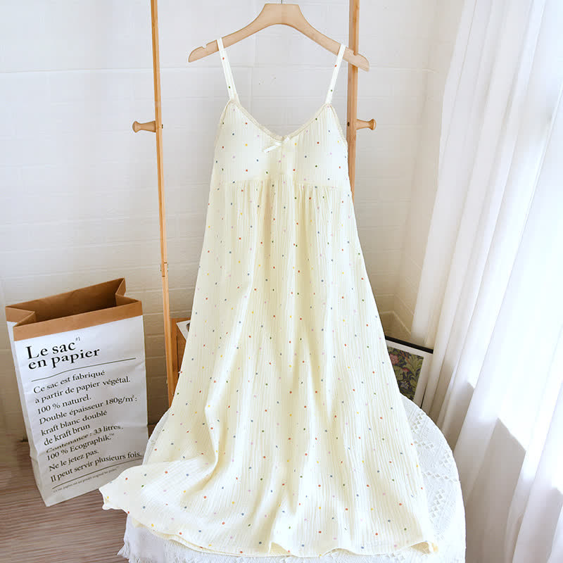 Loungekleid aus Baumwollgaze mit Regenbogenpunkten - Weiß - XL - image 0