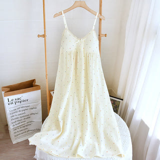 Loungekleid aus Baumwollgaze mit Regenbogenpunkten - Weiß - L - image 0