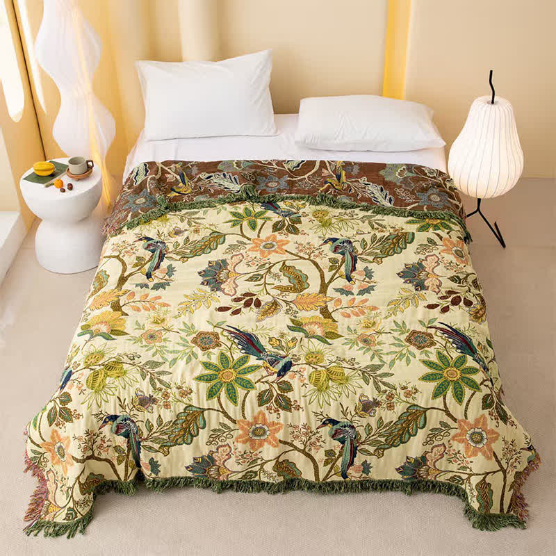 Wendbare Musselin-Tagesdecke mit Blumen- und Vogelmotiv - König - image 0