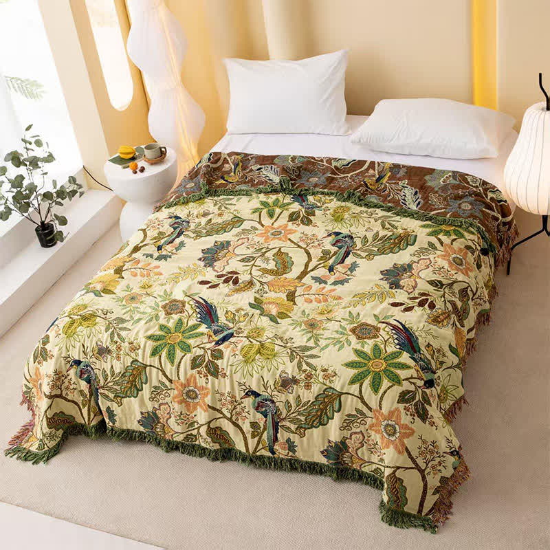 Wendbare Musselin-Tagesdecke mit Blumen- und Vogelmotiv - image 1