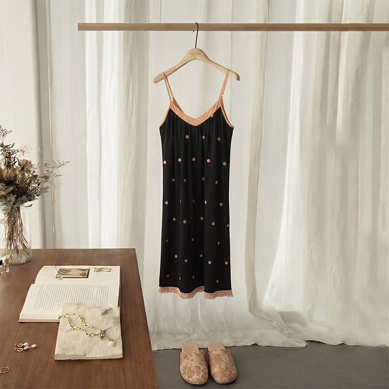 Schwarzes Baumwoll-Loungedress mit weißen Punkten - Schwarz - 2XL - image 0